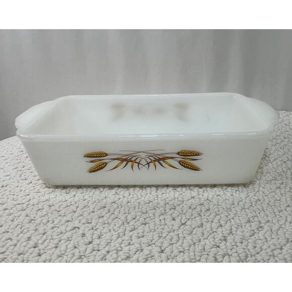 Anchor Hocking Other - Anchor Hocking Fire King Wheat Pattern Milk Glass Loaf Baking Pan 10.5" VTG USA